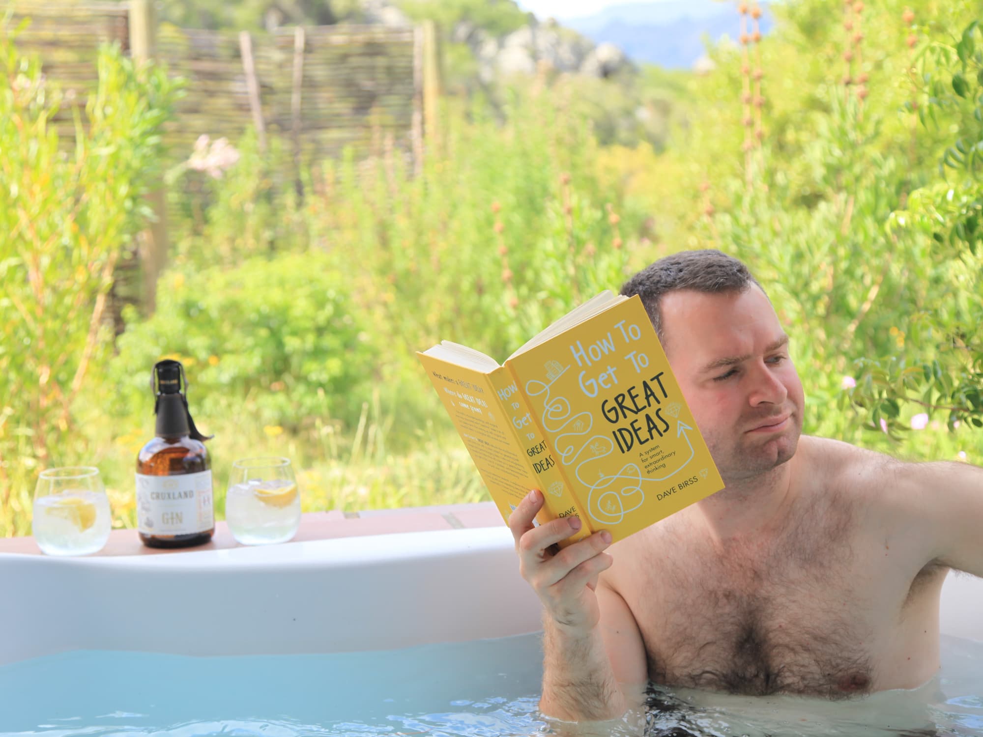 Reading a new book in a Jacuzzi in Cederkloof, Citrusdal.
